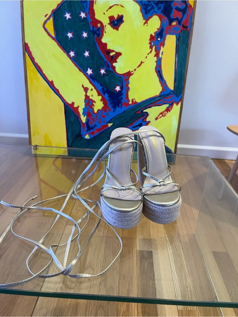Fashion Nova Silver Metallic Espadrille Wedge Sandals Women’s 7